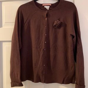 Old Navy XL brown button cardigan w/ flower pin